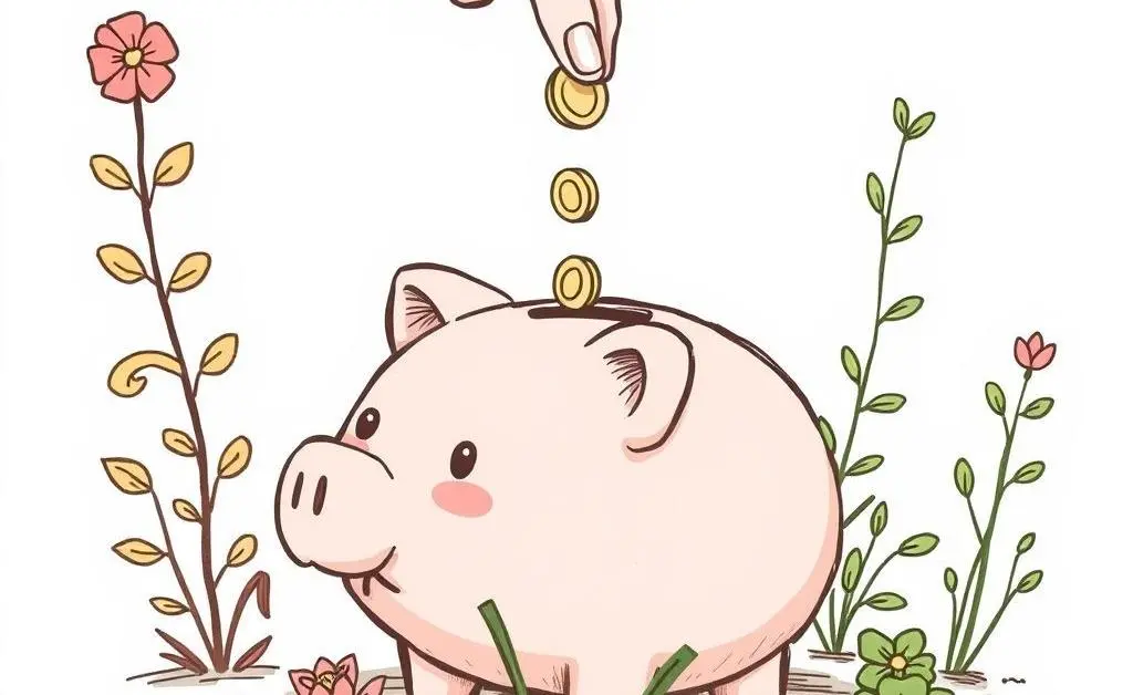 Someone placing coins into a piggy bank