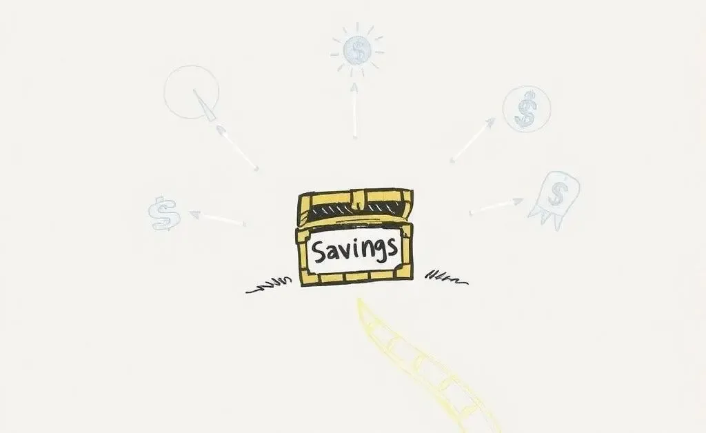 A cartoon path leading to a savings chest