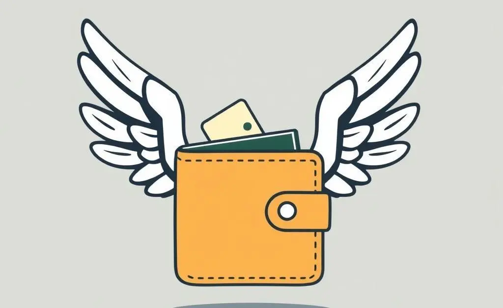 Illustration of a wallet with wings symbolizing mindful spending.
