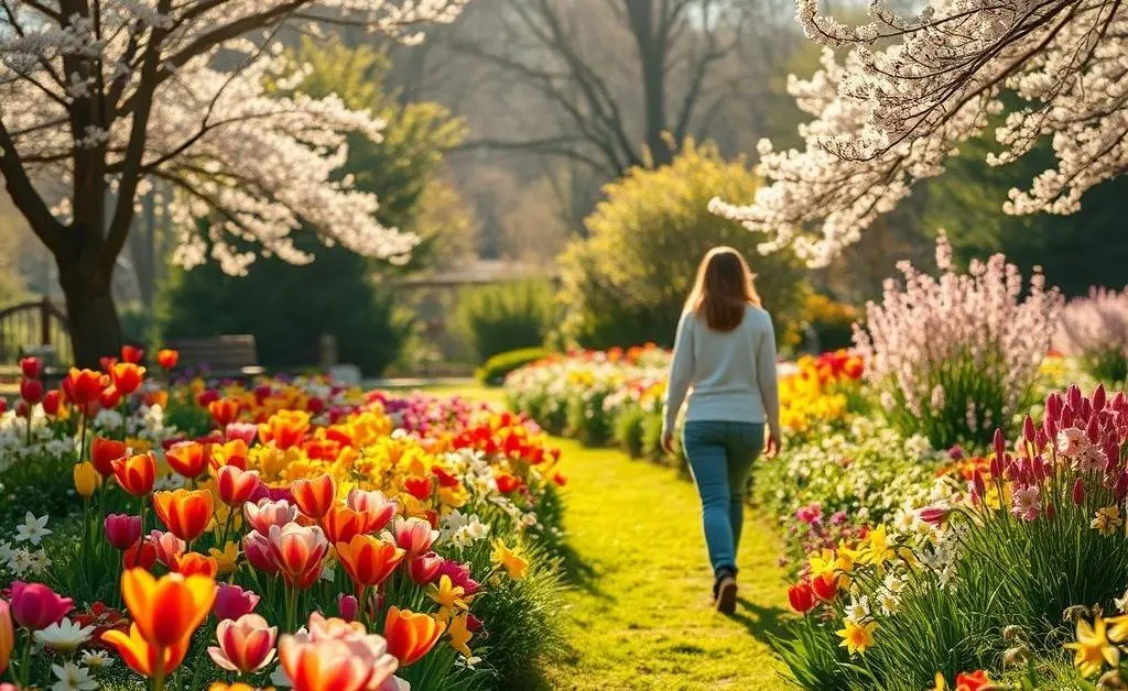 A person taking a slow, mindful walk in a garden