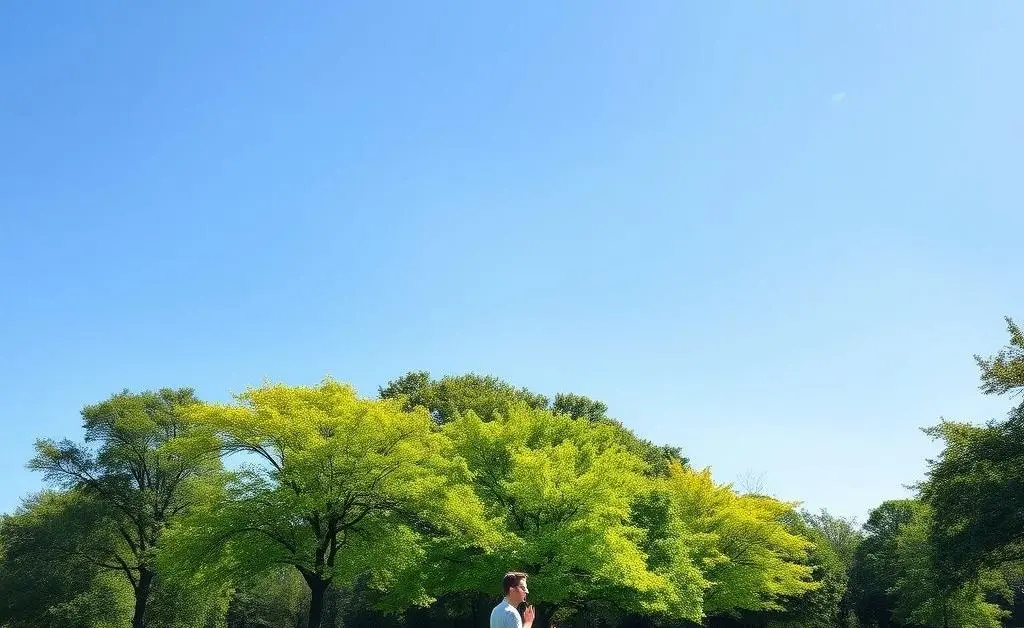 Person walking mindfully in a park