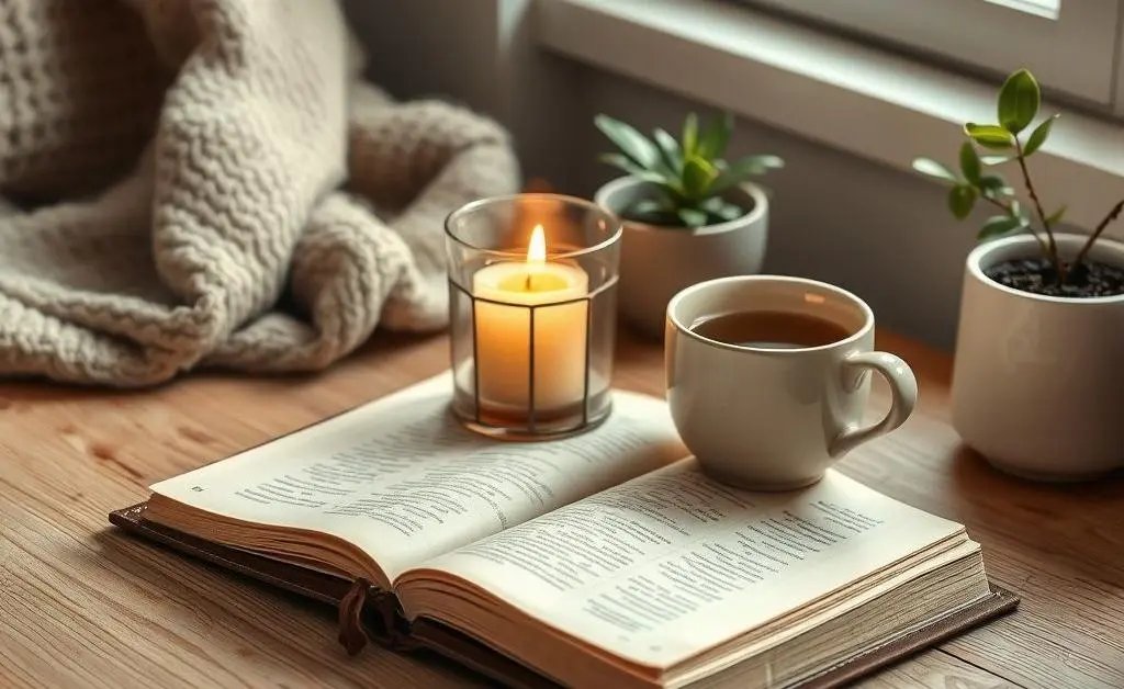 A cozy desk setup ideal for mindfulness practice.