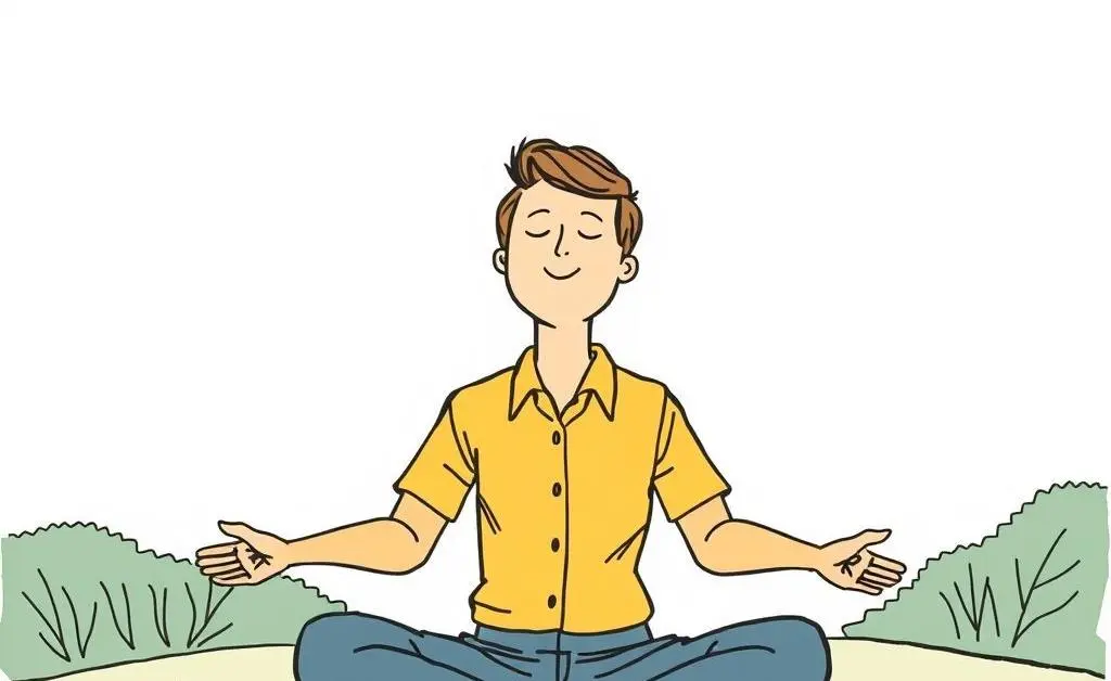 Hand-drawn image of an employee taking a mindful break in a serene setting.