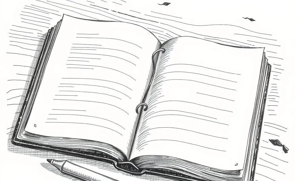 Open journal with a pencil, stationed on a wooden desk.