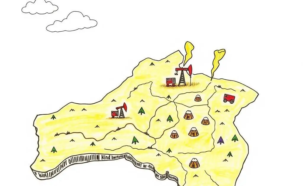 Map indicating mineral wealth with icons like oil rigs and deposits