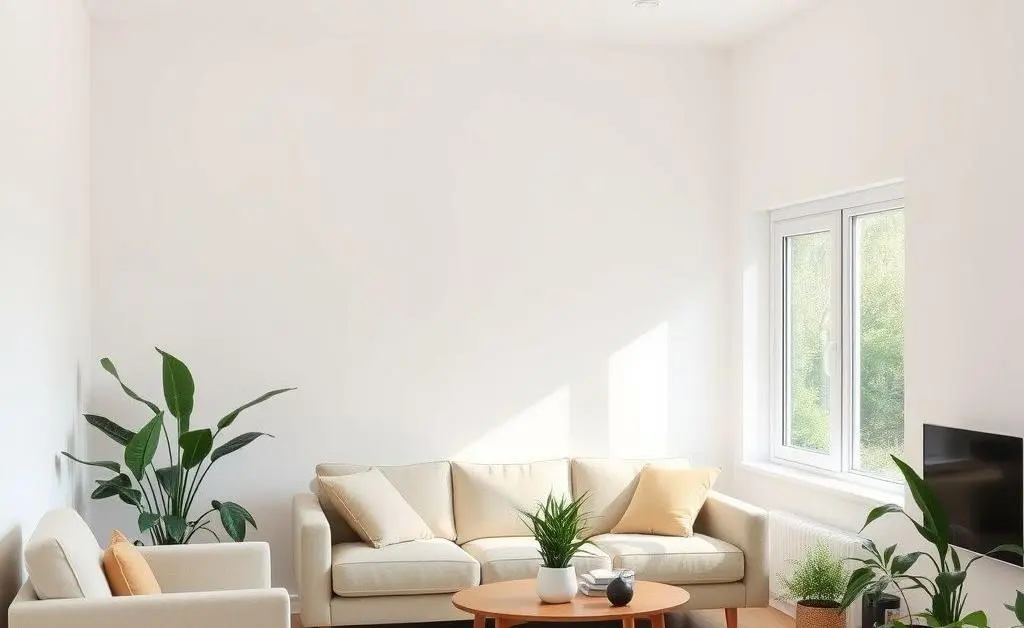 A minimalist living room with simple furniture
