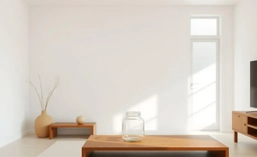Minimalist living room with a savings jar on table