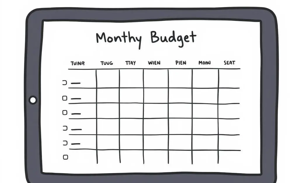 Simple monthly budget plan on a tablet.