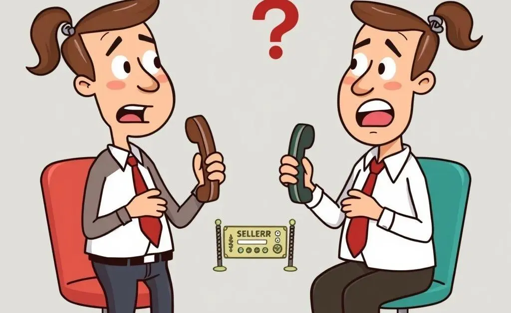 A cartoon telephone game linking real estate agents and sellers, highlighting miscommunication.