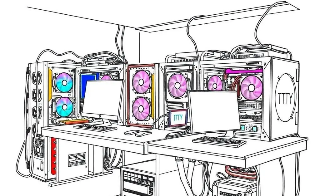 Illustration of a modern computer setup for mining cryptocurrencies