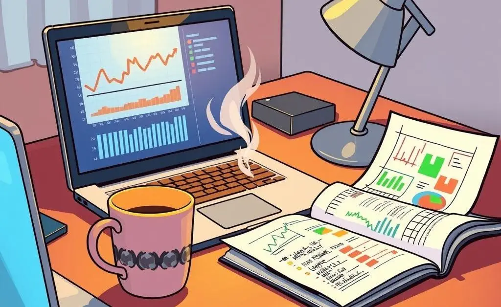 A modern investor's desk with a financial analysis setup
