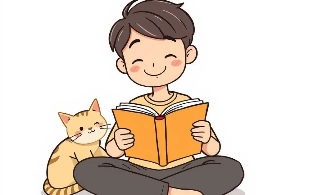 Person reading a book with a cat beside them