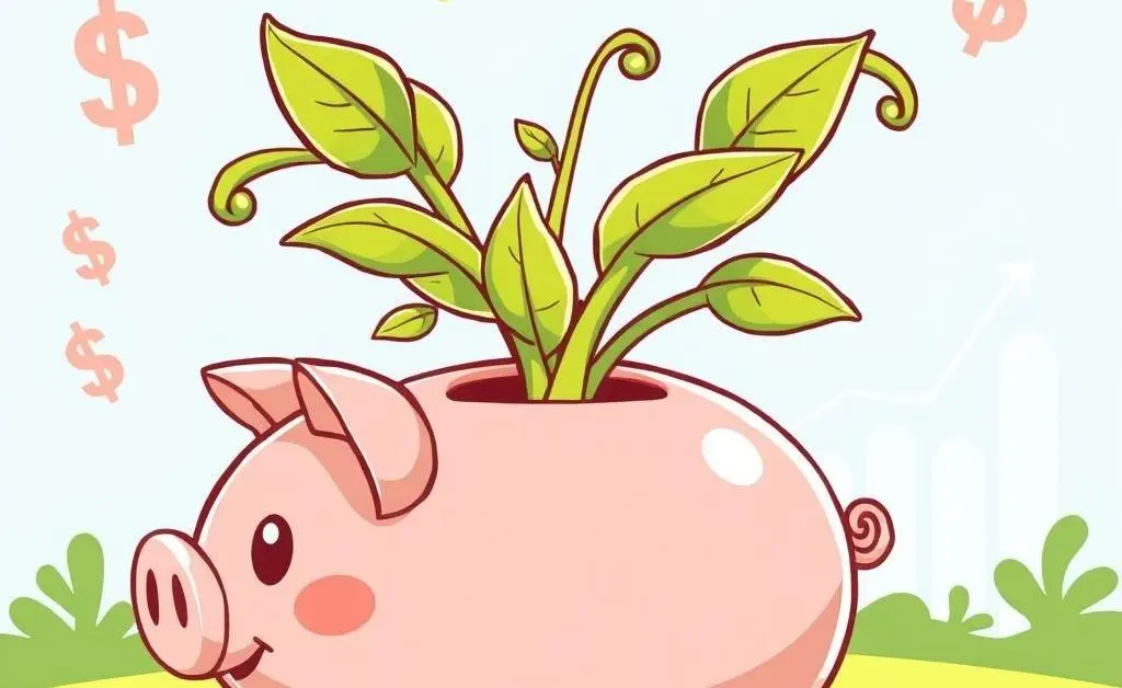 A plant growing out of a piggy bank symbolizing investment growth