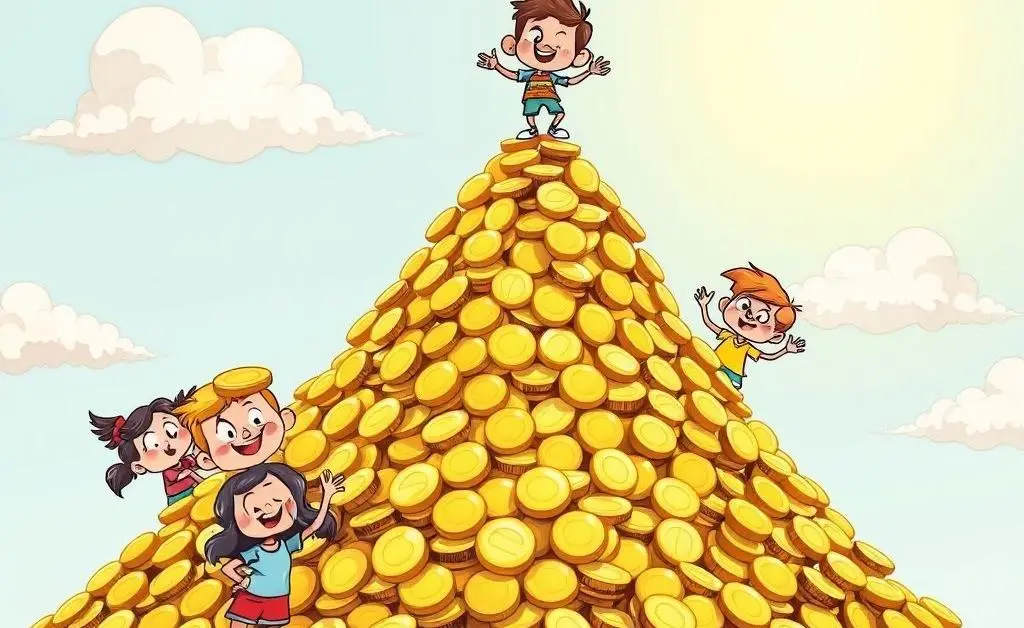 Cartoon-style mountain of coins