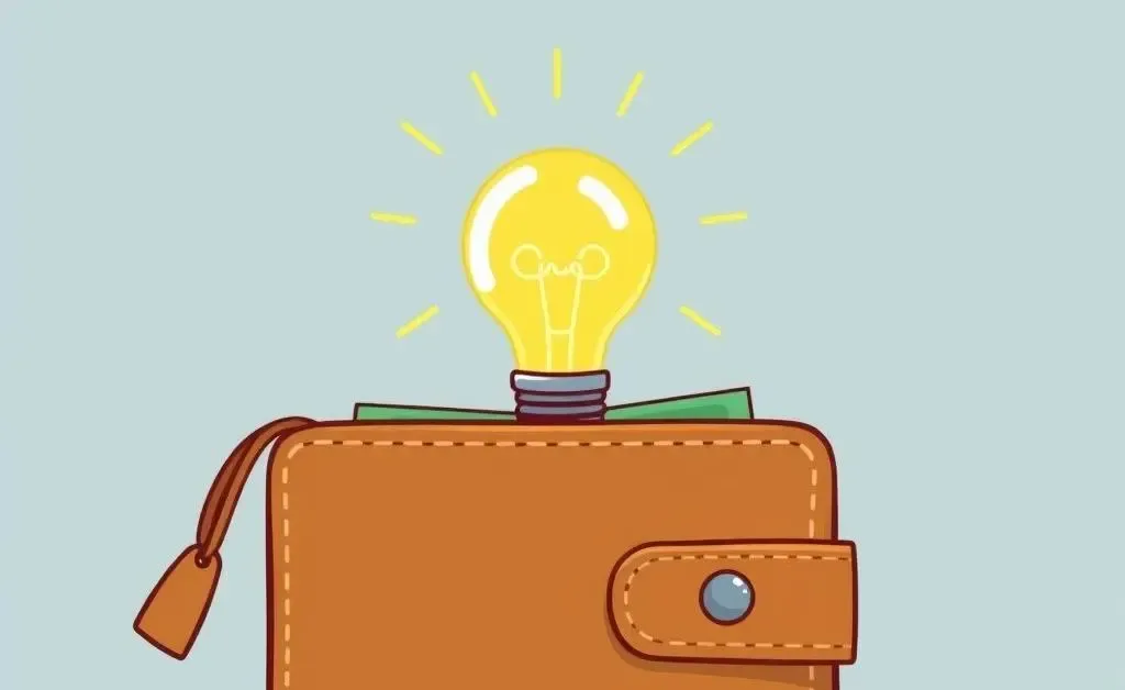 Lightbulb over a wallet indicating a money-saving idea