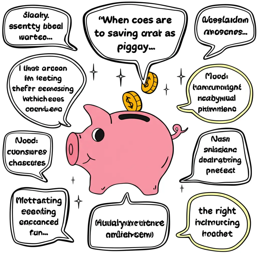 Piggy bank with money-saving tips.
