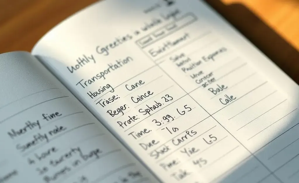 Monthly budget planner page detailing expenses