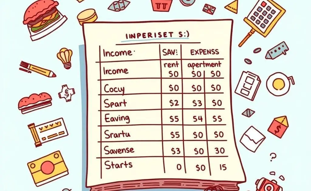 A neatly organized budget sheet with various spending categories