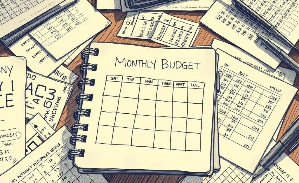 Monthly budget planner on a desk