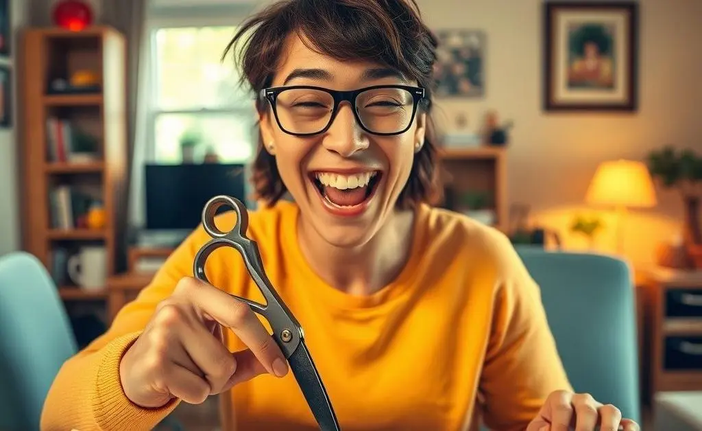 Character cutting unnecessary expenses with scissors