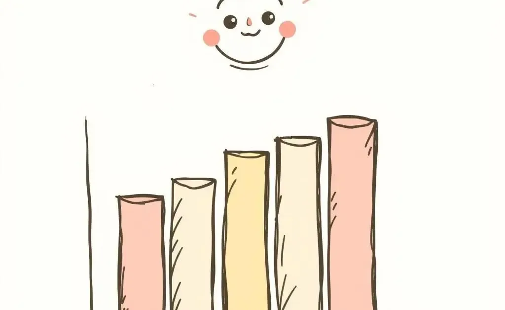 Hand-drawn style bar chart showing monthly savings with a happy face.