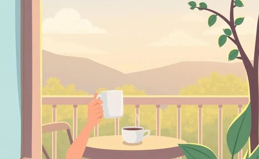 Person enjoying coffee on a balcony