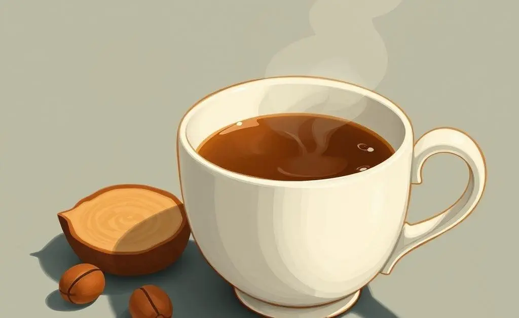 Hand holding a steaming cup of coffee overlooking a sunrise.