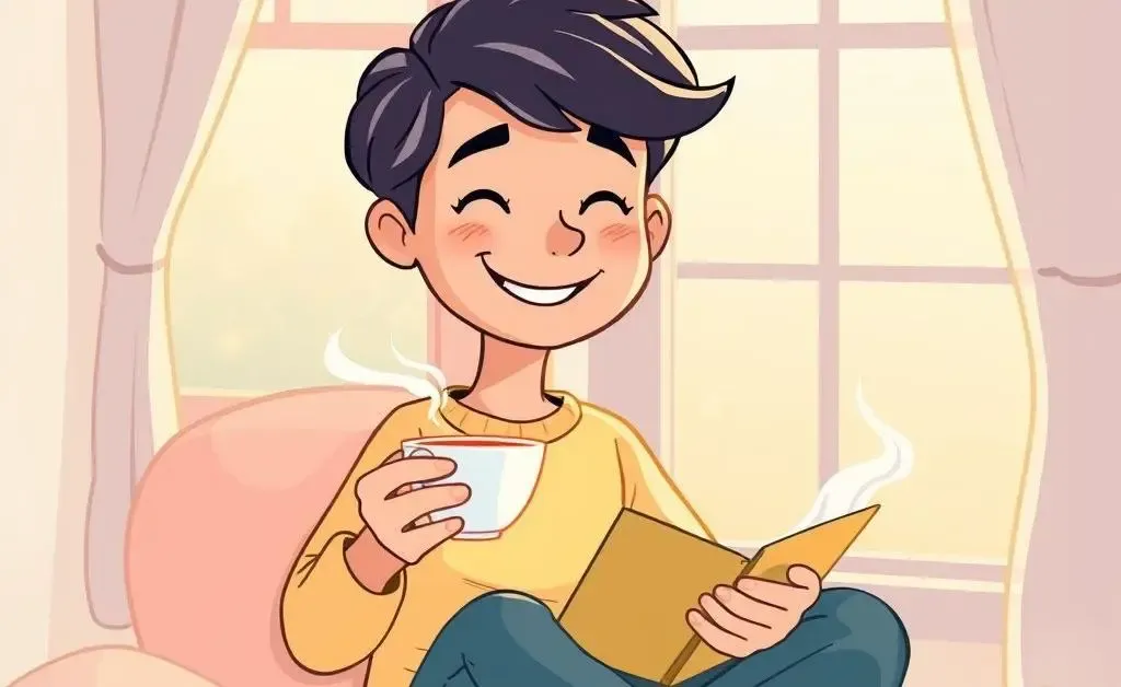 A person enjoying a peaceful morning routine with a cup of tea and a journal.
