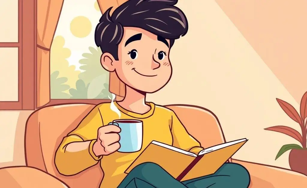 Person enjoying coffee and journal in the morning