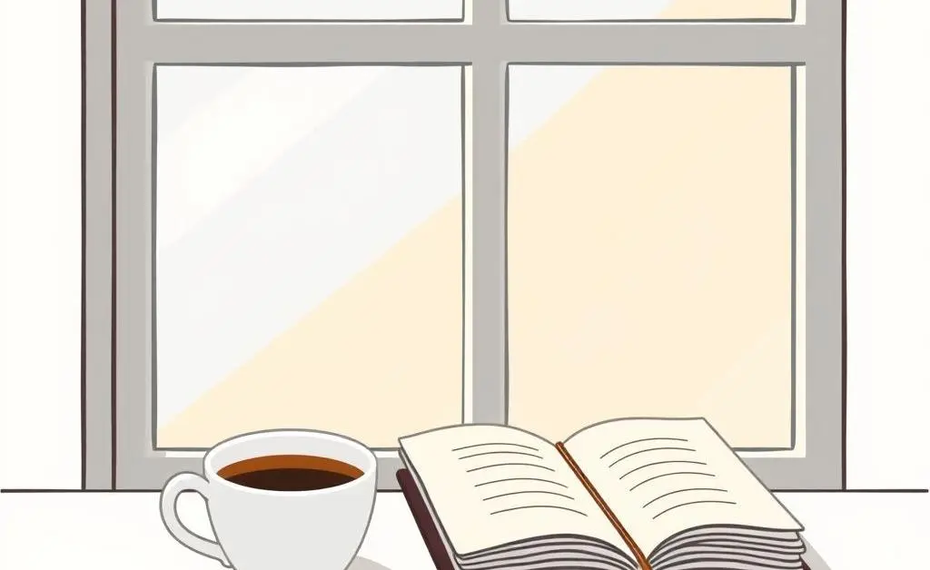 Illustration of a morning routine with coffee and journal