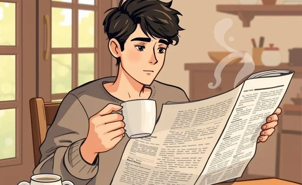 Person enjoying coffee while reading a newspaper