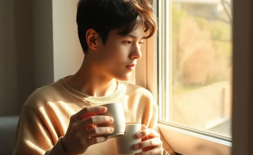 Person sipping coffee by a sunlit window during a morning ritual