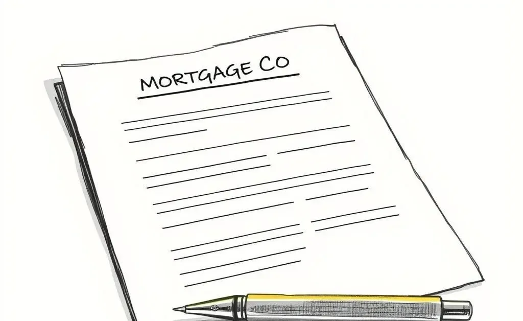 A hand-drawn image of an easy to read mortgage agreement with a pen beside it