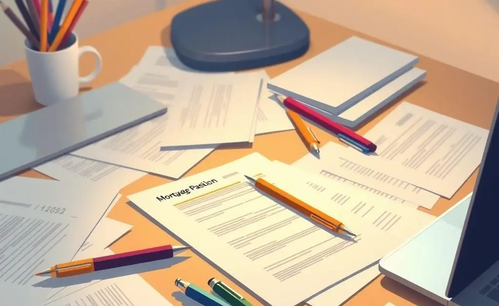 A calming scene with mortgage papers and a pen