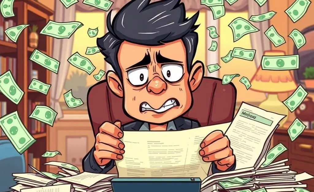 Person filling out a mortgage application with lots of documents