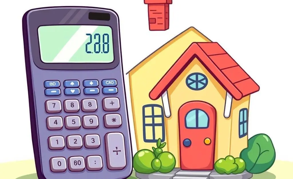 A cartoon-style image of a calculator and house, indicating mortgage calculations