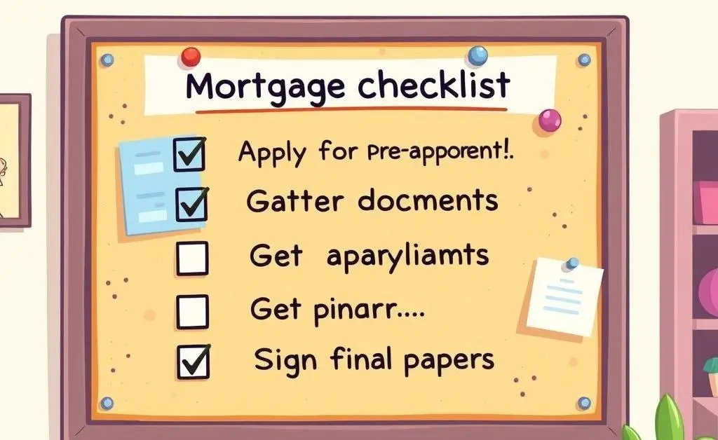A simple, easy-to-read mortgage checklist pinned on a notice board.