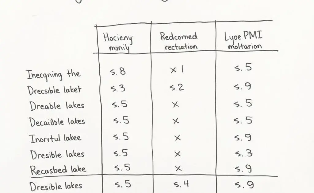 A hand-drawn chart comparing different mortgage types and their PMI requirements.