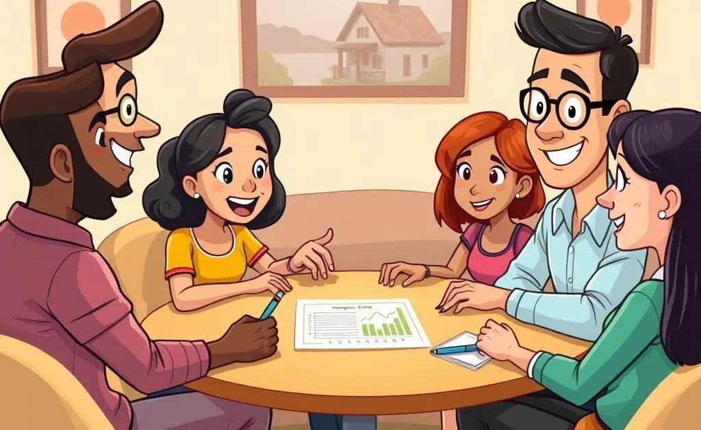 An informal mortgage counseling session with people discussing around a table.