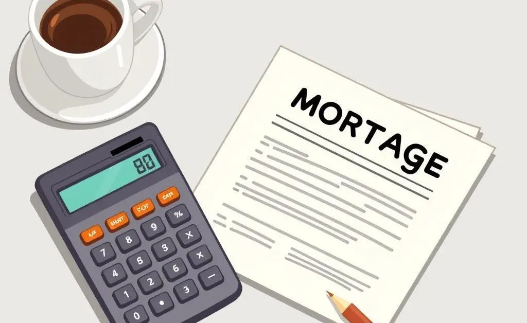 Calculator and mortgage documents laid out on a table