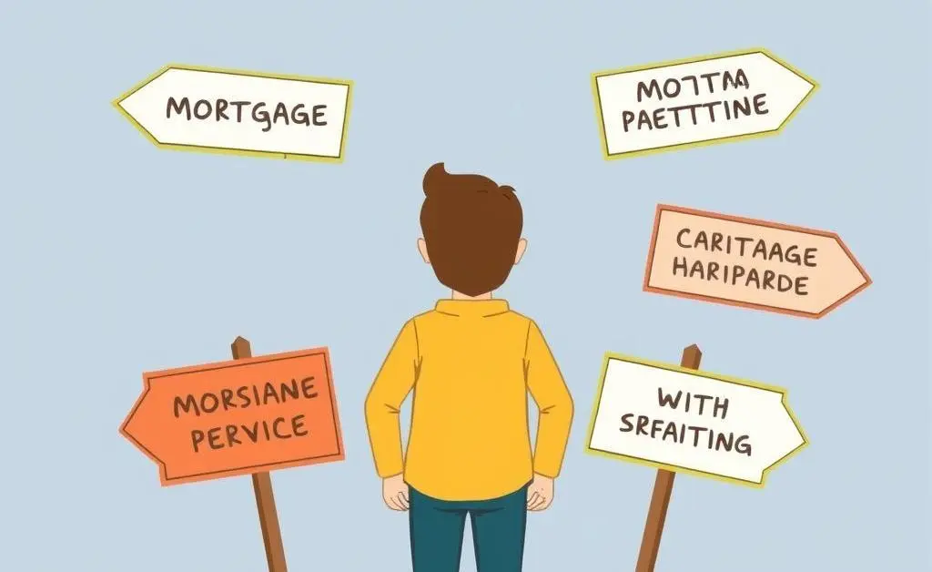 Person standing at a crossroads with signs pointing to different mortgage options.