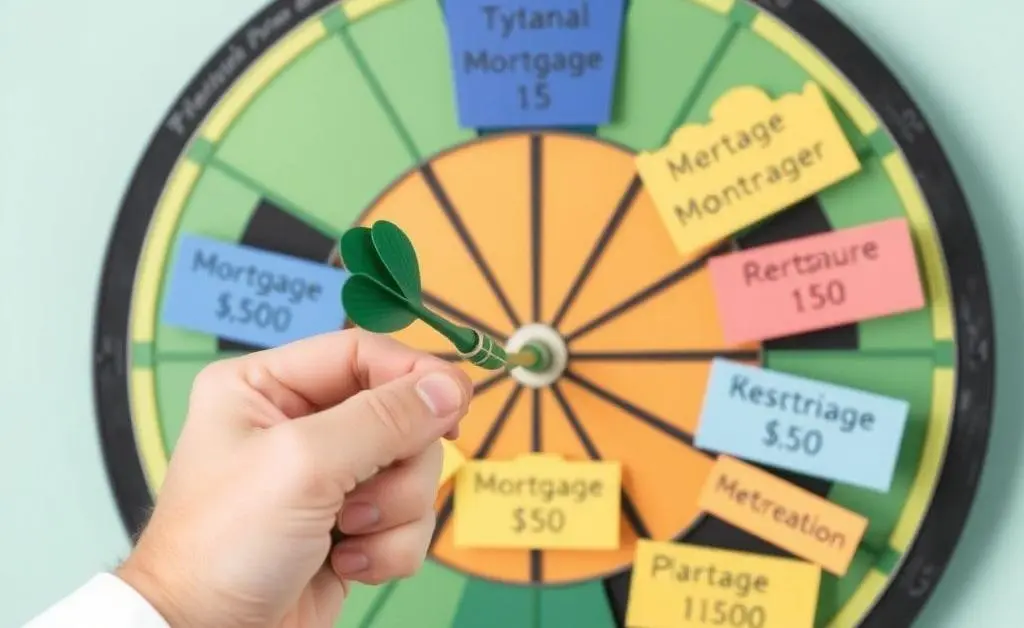 A dartboard with various mortgage options labeled brightly.