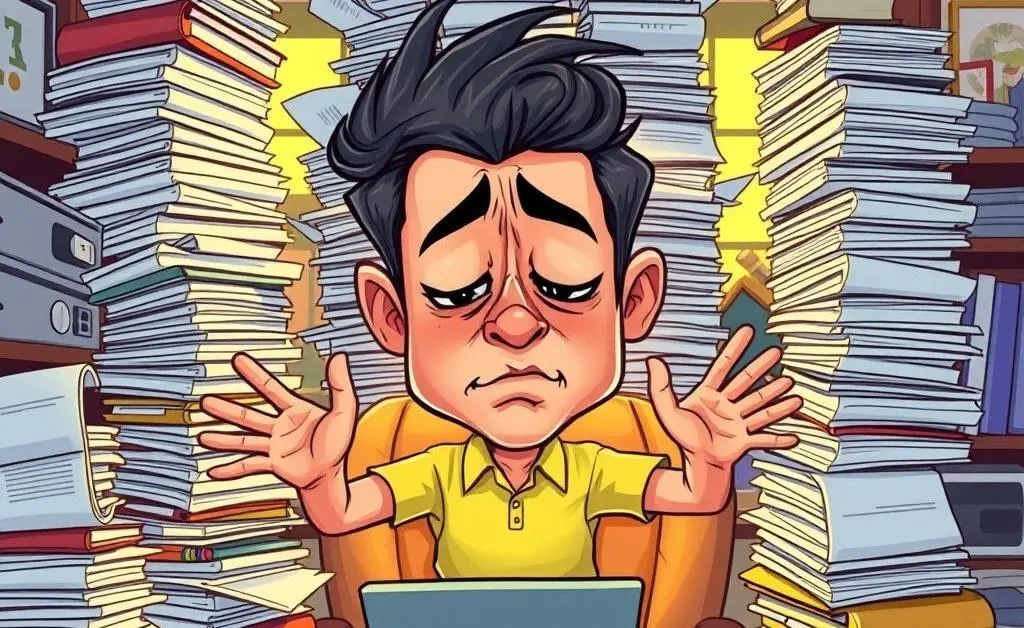 Person overburdened with paperwork