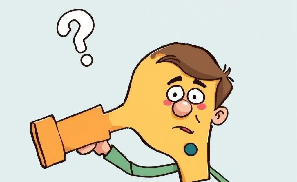 Cartoon of a person holding a giant question mark.
