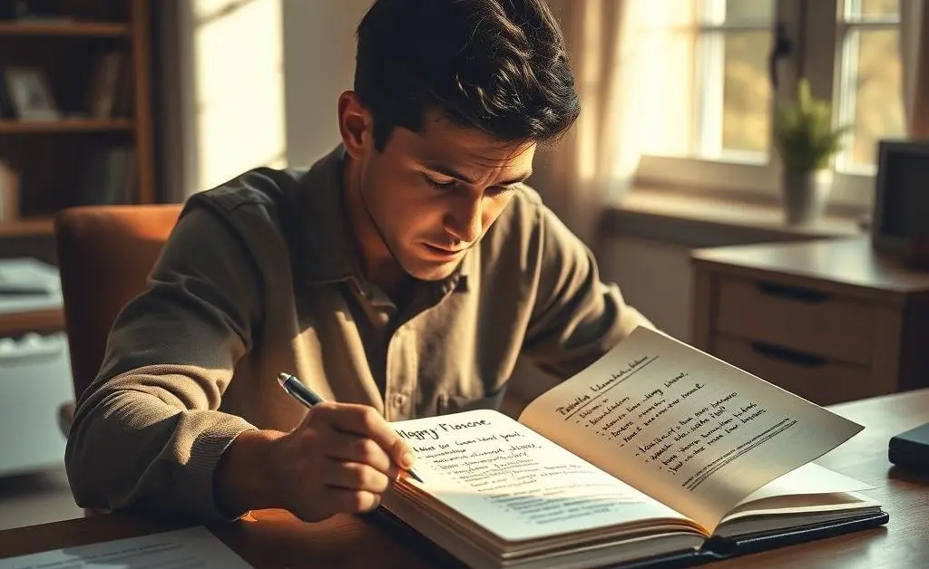 A person pondering over a notepad filled with mortgage-related questions.