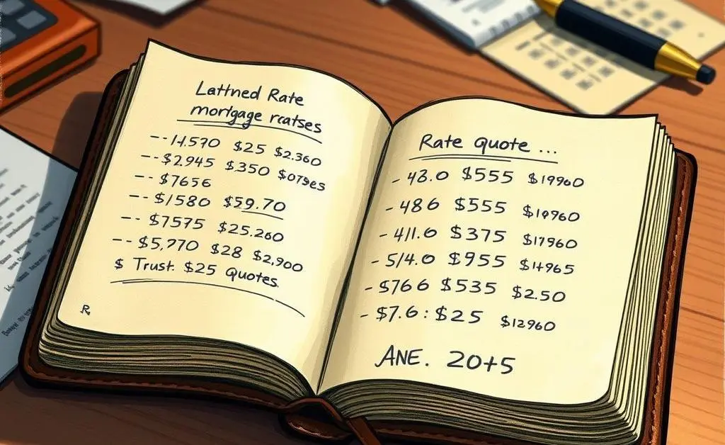 An illustration of a notebook with handwritten mortgage rate quotes for comparison.