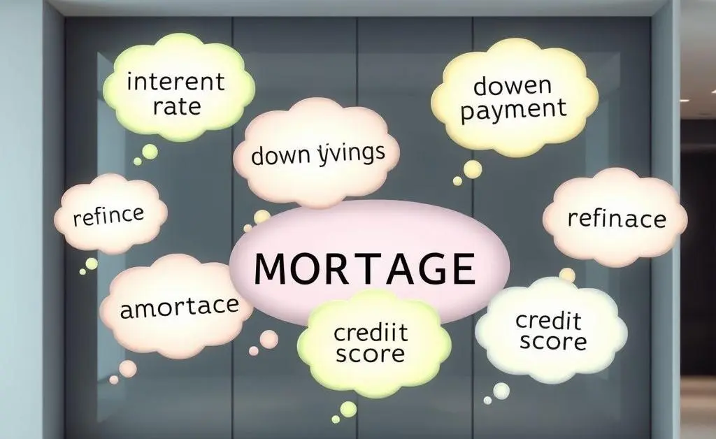 Thought bubbles with various mortgage-related terms