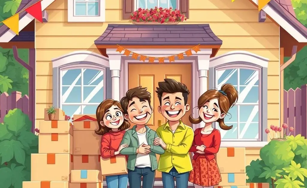 Family celebrating moving day