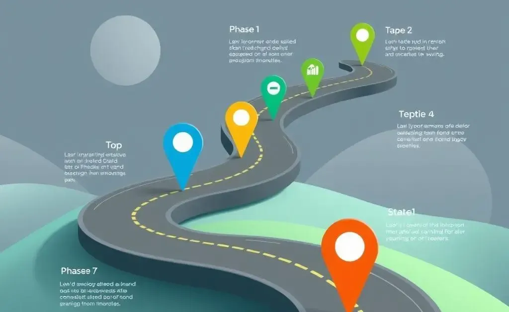A roadmap with markers representing stages of MP2 savings