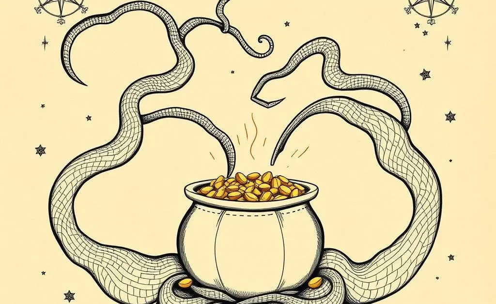 Illustration of income streams flowing into a pot of gold.